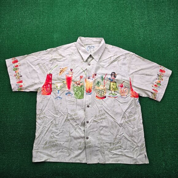 Big Dogs Shirt‎ Mens XL Beige 5' O Clock Hawaiian Tropical Camp Summer Beach - Picture 1 of 9